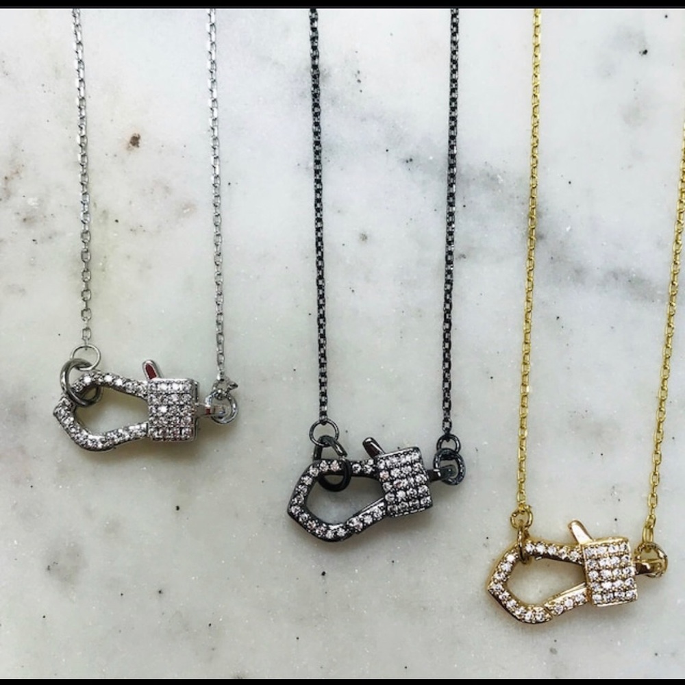Pavé CZ “Clasp in Front” Necklace,avail 3 colors - Picture 2 of 8